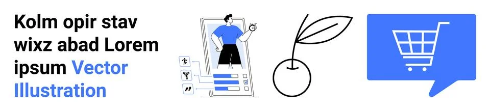 Digital Shopping Elements Including User Profile, Plant Icon, and Shopping .. 库存插图
