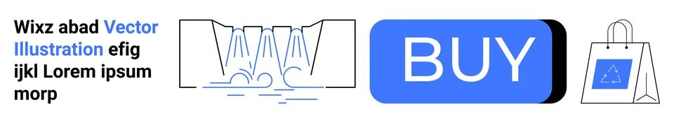 Digital Shopping Elements with Waterfall Chart and Blue Buy Button Stock Illustration