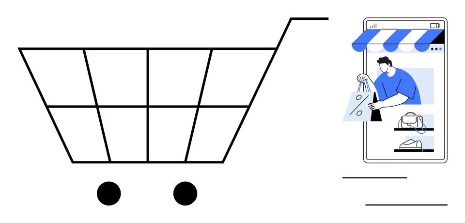 Digital Shopping Experience and E-Commerce Growth Represented with Cart and.. Ilustração Stock