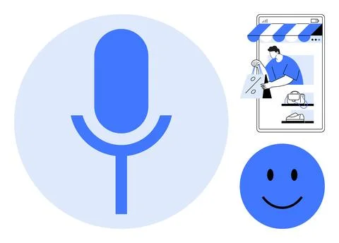 Digital Shopping with Voice Command Unified User Experience in E-commerce a.. Stock-Illustration