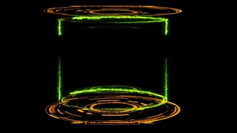 Digital show room with laser green and ring thunder bolt on the black screen Stock Footage 244831429
