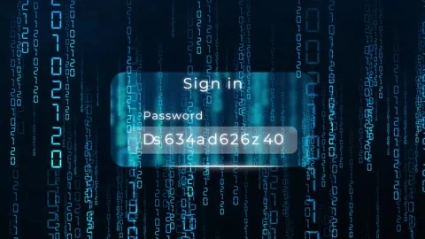 Digital Sign In Password Animation with Glowing Binary Code Background Stock Footage 320149218