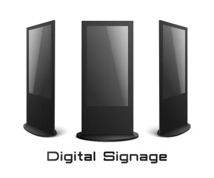 Digital signage - black interactive kiosk mockup set with blank screens isolated 스톡 일러스트