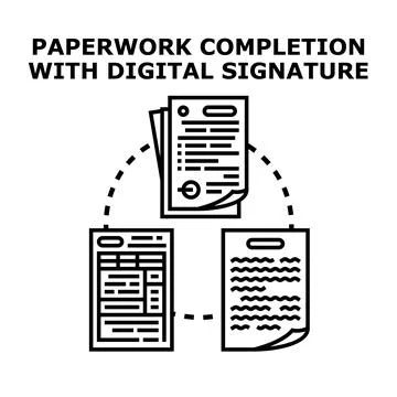 Digital signature completing online document workflow management イラスト素材