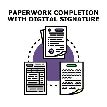 Digital signature completing online document workflow management Stock Illustration