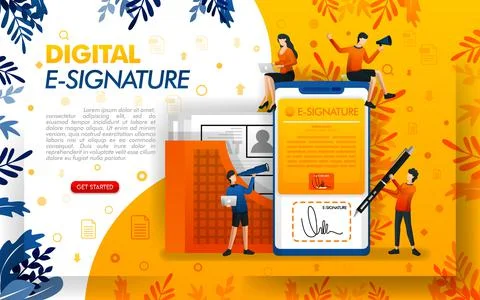 Digital signature for document security. E-signatures for business purposes a Ilustração Stock