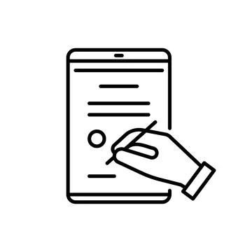 Digital signature on electronic document, line icon. Online agreement signing Stock Illustration