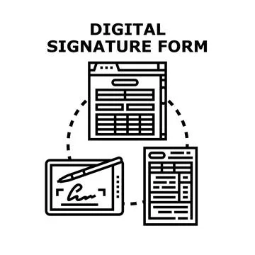 Digital signature form document system presenting electronic agreement Illustrazione stock