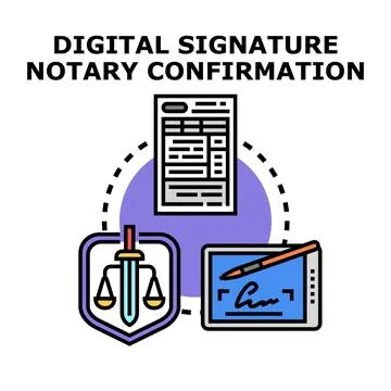 Digital signature notary confirmation process contract document Stock Illustration
