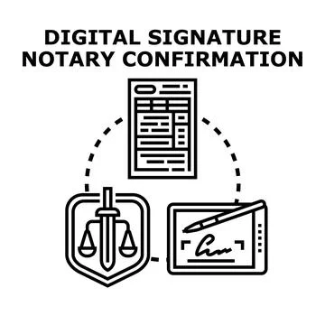 Digital signature notary confirmation process contract document Stock Illustration