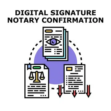 Digital signature notary confirmation process documents Stock Illustration