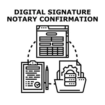 Digital signature notary confirmation process concept Illustrazione stock