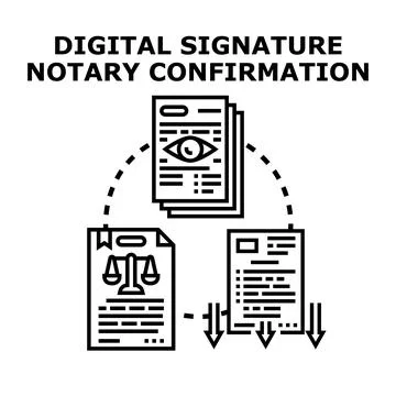 Digital signature notary confirmation process documents Stock Illustration