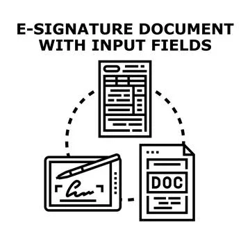 Digital signature process creating official electronic documents Stock Illustration