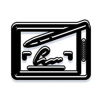 Digital signature on tablet using stylus icon Stock Illustration