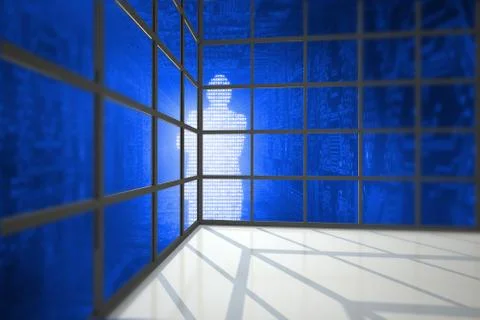 Digital silhouette seen through window Illustrazione stock