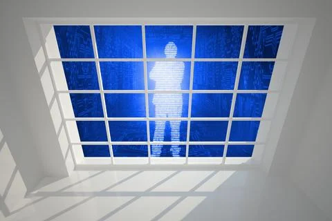 Digital silhouette seen through window Stock Illustration