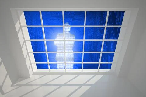 Digital silhouette seen through window Illustrazione stock