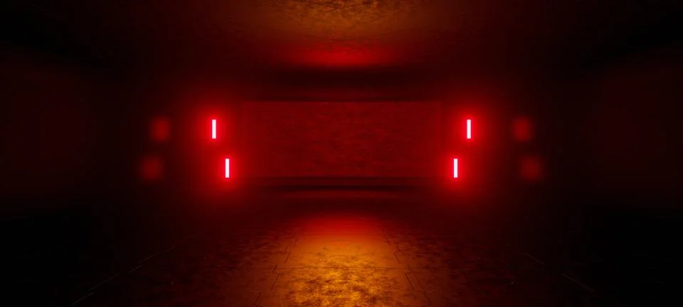 Digital Simulation Empty Hallway Corridor Room Garage Studio Dance Glowing Ne Stock-Illustration