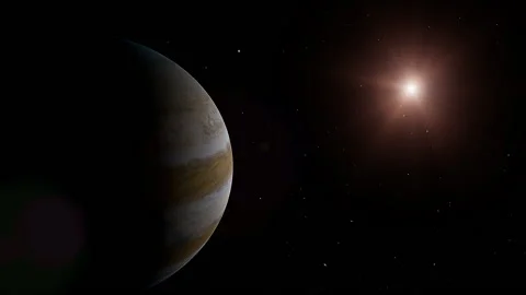 Digital simulation of planet Jupiter and moons. Stock Footage 142401436