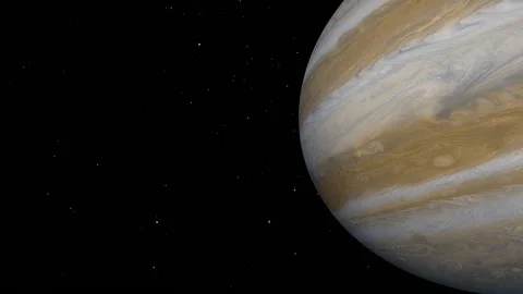 Digital simulation of planet Jupiter and moons. Stock Footage 142401843