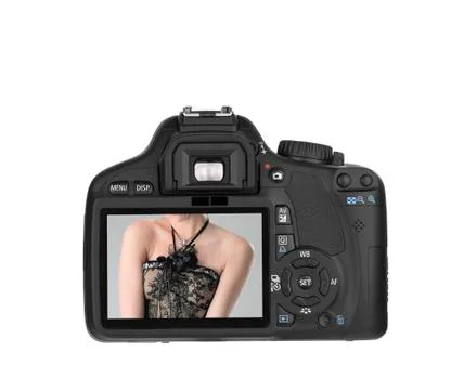Digital single lens reflex-in action (clipping path) Stock Photos