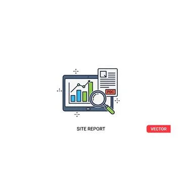 Digital site report with analytics and magnifying glass with represents data Stock Illustration