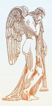 Digital sketch drawing of marble statue sad angel in St. Peter Stock Illustration