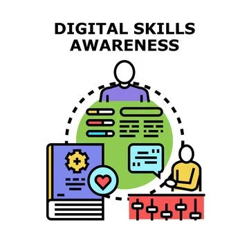 Digital skills awareness concept developing educational knowledge 库存插图