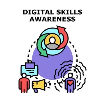 Digital skills awareness improving education and effective communication Stock Illustration