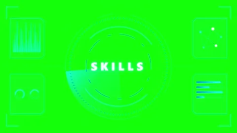 Digital skills hud interface with rotating radar and data analytics on gree.. Stock Footage 337553344