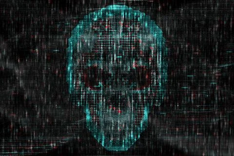 Digital skull with binary code in the background. The futuristic image repr.. Stock Illustration