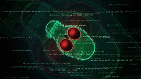 Digital skull hologram with scrolling computer code and futuristic data Stock Footage 341830336