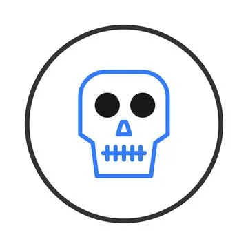 Digital skull icon with bold blue outline conveys stark warning against uns.. イラスト素材