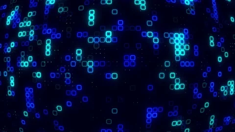 Digital Sky blue blue cube pattern grid Dancing round cube Sky blue neon fu.. Stock Footage 225661914