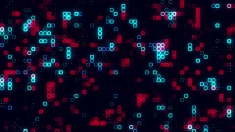 Digital sky blue red cube pattern grid. Dancing round cube blue color neon .. Stock-Footage 225501505