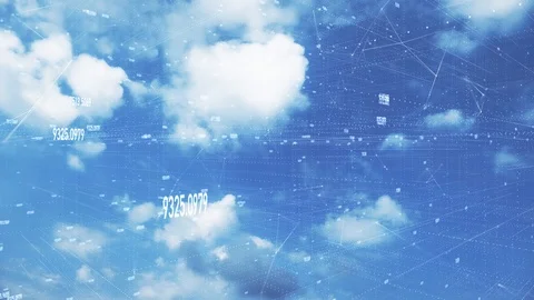 Digital sky with clouds and numbers animation Stock Footage 122347538