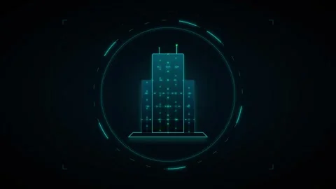 Digital skyscraper hud interface: futuristic smart city building blueprint .. Vidéo 344852158