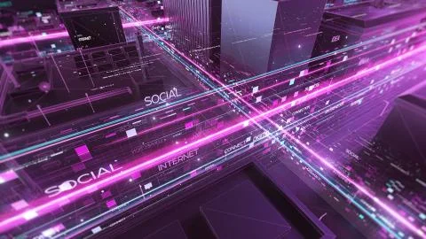 Digital skyscrappers with wireframe texture. Technology and connection concep Stock Illustration