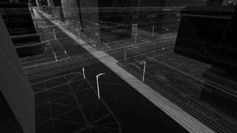 Digital skyscrappers with wireframe texture. Technology and connection concep Stock Illustration