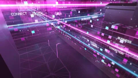 Digital skyscrappers with wireframe texture. Technology and connection concep Stock Illustration