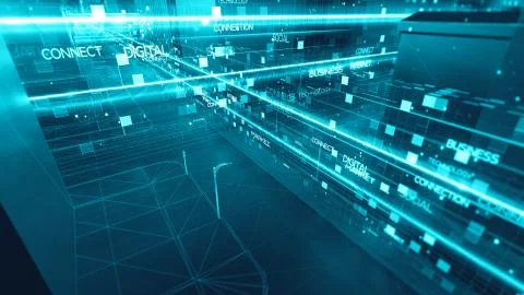 Digital skyscrappers with wireframe texture. Technology and connection concep Stock Illustration