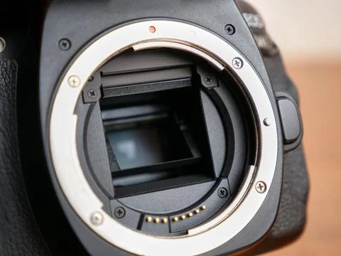 Digital SLR camera bayonet. A camera with interchangeable lenses. Bayonet c.. Stock Photos