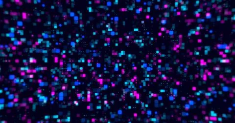 Digital small squares and circles moving background. Hi tech flickering mov.. Stock Illustration