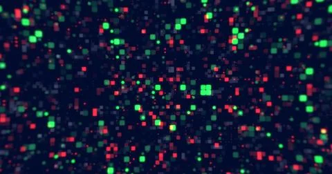 Digital small squares and circles moving background. Hi tech flickering mov.. Stock Illustration