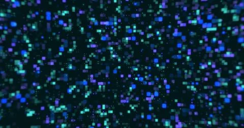 Digital small squares and circles moving background. Hi tech flickering mov.. Illustrazione stock