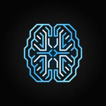 Digital Smart Brain vector blue line icon on dark background Illustrazione stock