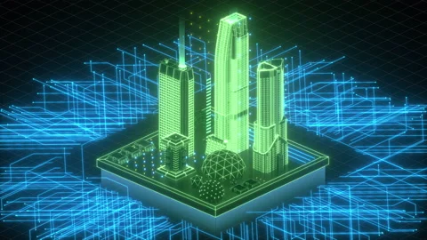 Digital smart city with growing network, neon lights Stock-Footage 197581791