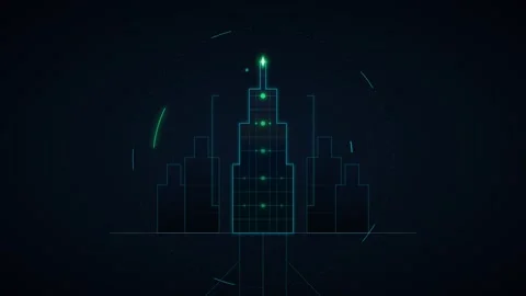 Digital smart city hud interface with glowing skyscraper blueprint and data.. Stock-Footage 344852191