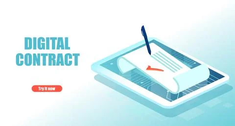 Digital smart contract and electronic signature technology Stock Illustration